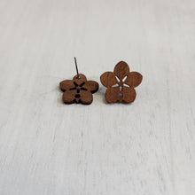 Load image into Gallery viewer, Walnut Wood Flower Stud with Post - 304 Stainless Steel