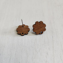 Load image into Gallery viewer, Walnut Wood Solid Round Flower Stud with Post, 16.5mm - 304 Stainless Steel