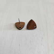 Load image into Gallery viewer, Walnut Wood Rounded Triangle Stud with Post - 304 Stainless Steel