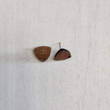 Load image into Gallery viewer, Walnut Wood Rounded Triangle Stud with Post - 304 Stainless Steel
