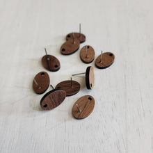 Load image into Gallery viewer, Walnut Wood Small Oval Stud with Post - 304 Stainless Steel