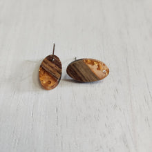 Load image into Gallery viewer, Transparent Resin with Gold Foil & Walnut Wood Oval Stud with Post - LIGHT SALMON, 304 Stainless Steel