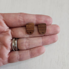 Load image into Gallery viewer, Walnut Wood Rounded Trapezoid Stud with Post - 304 Stainless Steel
