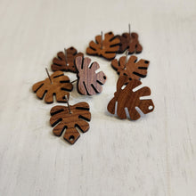 Load image into Gallery viewer, Walnut Wood Monstera Leaf Stud with Post - 304 Stainless Steel