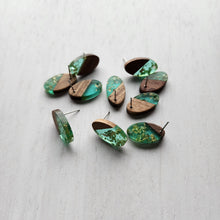 Load image into Gallery viewer, Transparent Resin with Gold Foil & Walnut Wood Oval Stud with Post - PALE TURQUOISE, 304 Stainless Steel