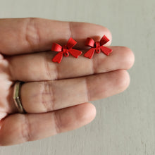 Load image into Gallery viewer, Bow Stud with Post - RED, Alloy with 925 Sterling Silver Post