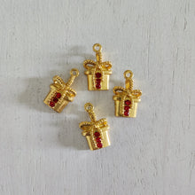 Load image into Gallery viewer, Christmas Present with Red Rhinestones Charm/Pendant- GOLD