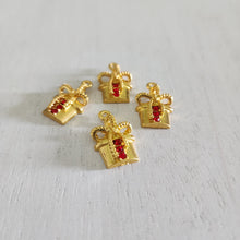 Load image into Gallery viewer, Christmas Present with Red Rhinestones Charm/Pendant- GOLD