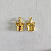 Load image into Gallery viewer, Christmas Present with Red Rhinestones Charm/Pendant- GOLD