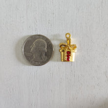 Load image into Gallery viewer, Christmas Present with Red Rhinestones Charm/Pendant- GOLD