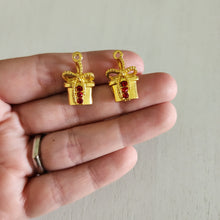 Load image into Gallery viewer, Christmas Present with Red Rhinestones Charm/Pendant- GOLD