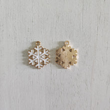 Load image into Gallery viewer, White Enamel Snowflake Charm/Pendant- GOLD & WHITE