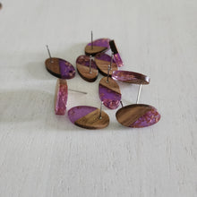 Load image into Gallery viewer, Transparent Resin with Gold Foil & Walnut Wood Oval Stud with Post - VIOLET, 304 Stainless Steel