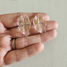 Load image into Gallery viewer, Glass Leaf Transparent Charm/Pendant - Clear with Gold Flecks, Glass