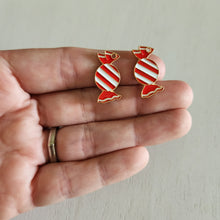 Load image into Gallery viewer, Christmas Red & White Enamel Striped Candy Charm/Pendant- GOLD, RED, WHITE