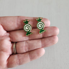 Load image into Gallery viewer, Christmas Green & White Enamel Spiral Candy Charm/Pendant- GOLD, GREEN, WHITE