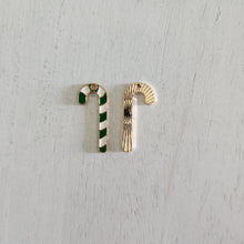 Load image into Gallery viewer, Christmas Green & White Enamel Candy Cane Charm/Pendant- GOLD, GREEN, WHITE