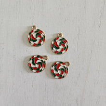 Load image into Gallery viewer, Christmas Red, White, & Green Enamel Twisted Spiral Mint Charm/Pendant- GOLD, RED, GREEN, WHITE