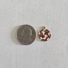 Load image into Gallery viewer, Christmas Red, White, & Green Enamel Twisted Spiral Mint Charm/Pendant- GOLD, RED, GREEN, WHITE
