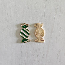 Load image into Gallery viewer, Christmas Green & White Enamel Striped Candy Charm/Pendant- GOLD, GREEN, WHITE