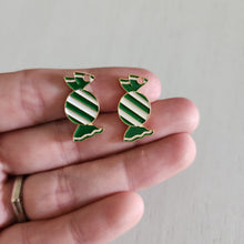 Load image into Gallery viewer, Christmas Green & White Enamel Striped Candy Charm/Pendant- GOLD, GREEN, WHITE