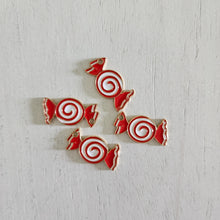 Load image into Gallery viewer, Christmas Red & White Enamel Spiral Candy Charm/Pendant- GOLD, RED, WHITE
