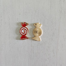 Load image into Gallery viewer, Christmas Red & White Enamel Spiral Candy Charm/Pendant- GOLD, RED, WHITE