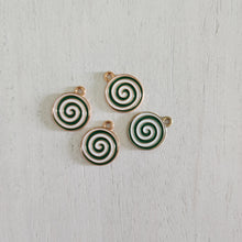 Load image into Gallery viewer, Christmas Green & White Enamel Spiral Mint Charm/Pendant- GOLD, GREEN, WHITE