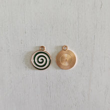 Load image into Gallery viewer, Christmas Green & White Enamel Spiral Mint Charm/Pendant- GOLD, GREEN, WHITE