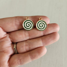 Load image into Gallery viewer, Christmas Green & White Enamel Spiral Mint Charm/Pendant- GOLD, GREEN, WHITE