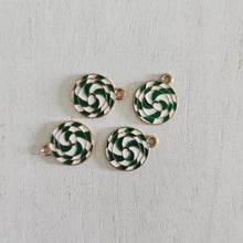 Load image into Gallery viewer, Christmas Green & White Enamel Twisted Spiral Mint Charm/Pendant- GOLD, GREEN, WHITE