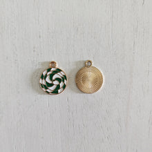 Load image into Gallery viewer, Christmas Green & White Enamel Twisted Spiral Mint Charm/Pendant- GOLD, GREEN, WHITE