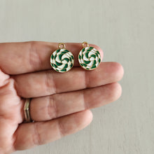 Load image into Gallery viewer, Christmas Green & White Enamel Twisted Spiral Mint Charm/Pendant- GOLD, GREEN, WHITE