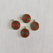 Load image into Gallery viewer, Christmas Red & Green Enamel Spiral Mint Charm/Pendant- GOLD, RED, GREEN