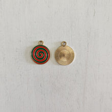 Load image into Gallery viewer, Christmas Red & Green Enamel Spiral Mint Charm/Pendant- GOLD, RED, GREEN