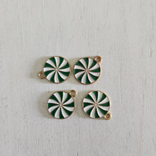 Load image into Gallery viewer, Christmas Green & White Enamel Mint Charm/Pendant- GOLD, GREEN, WHITE