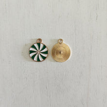 Load image into Gallery viewer, Christmas Green & White Enamel Mint Charm/Pendant- GOLD, GREEN, WHITE