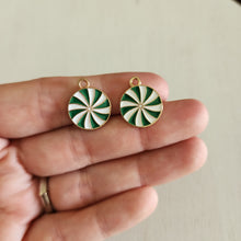 Load image into Gallery viewer, Christmas Green & White Enamel Mint Charm/Pendant- GOLD, GREEN, WHITE
