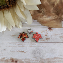 Load image into Gallery viewer, Fall Patterned Wood 3 Point Maple Leaf Studs & Drops