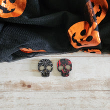 Load image into Gallery viewer, Halloween Patterned Wood Cutout Skull Drops