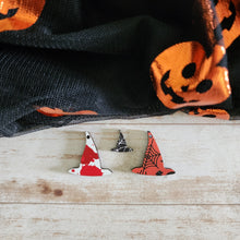 Load image into Gallery viewer, Halloween Patterned Wood Straight Witch Hat Studs & Drops