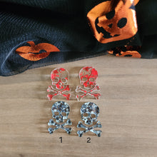 Load image into Gallery viewer, Patterned Acrylic Halloween Skull & Crossbones Drops