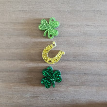 Load image into Gallery viewer, St Patrick's Day Acrylic Triple Clover, Horseshoe, & Clover Drops