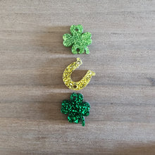 Load image into Gallery viewer, St Patrick's Day Acrylic Triple Clover, Horseshoe, & Clover Drops
