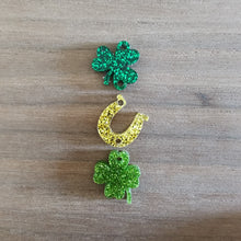 Load image into Gallery viewer, St Patrick's Day Acrylic Triple Clover, Horseshoe, & Clover Drops