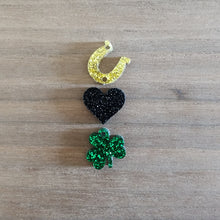 Load image into Gallery viewer, St Patrick's Day Acrylic Triple Horseshoe, Heart, & Clover Drops