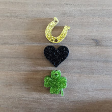 Load image into Gallery viewer, St Patrick's Day Acrylic Triple Horseshoe, Heart, & Clover Drops