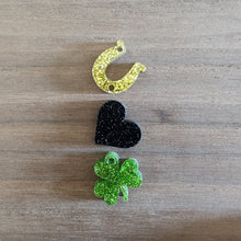 Load image into Gallery viewer, St Patrick's Day Acrylic Triple Horseshoe, Heart, & Clover Drops