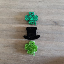 Load image into Gallery viewer, St Patrick's Day Acrylic Triple Clover, Leprechaun Hat, & Clover Drops