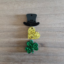 Load image into Gallery viewer, St Patrick's Day Acrylic Triple Leprechaun Hat, Heart, & Clover Drops
